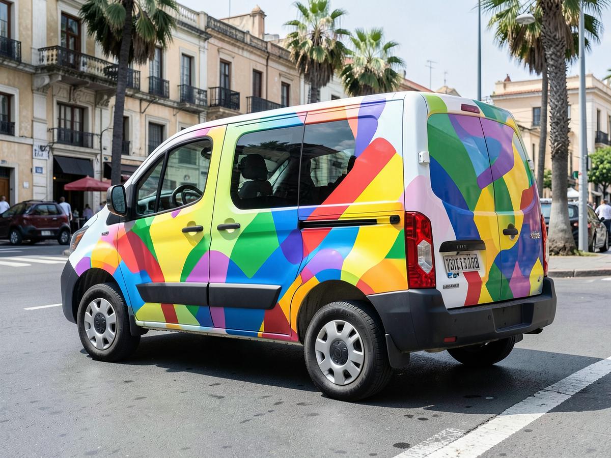 Camioneta comercial rotulada con vinil impreso a color
